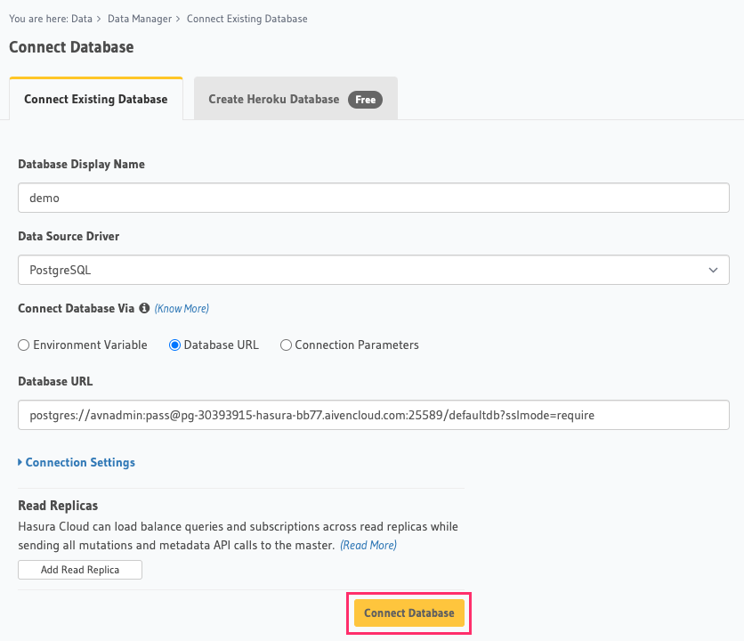 Database setup