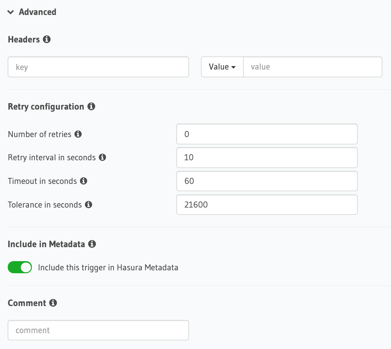 Defining advanced options for a cron trigger