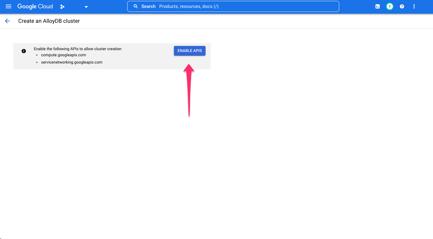 AlloyDB enable APIs