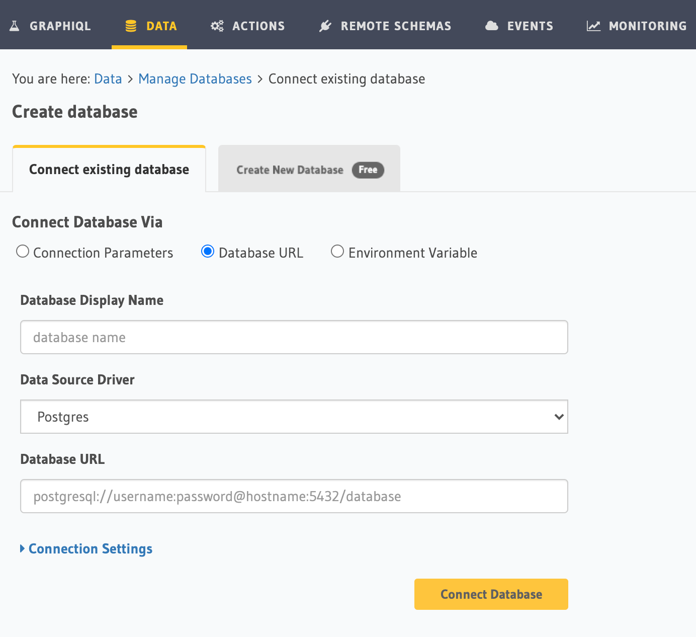 Hasura Cloud database setup