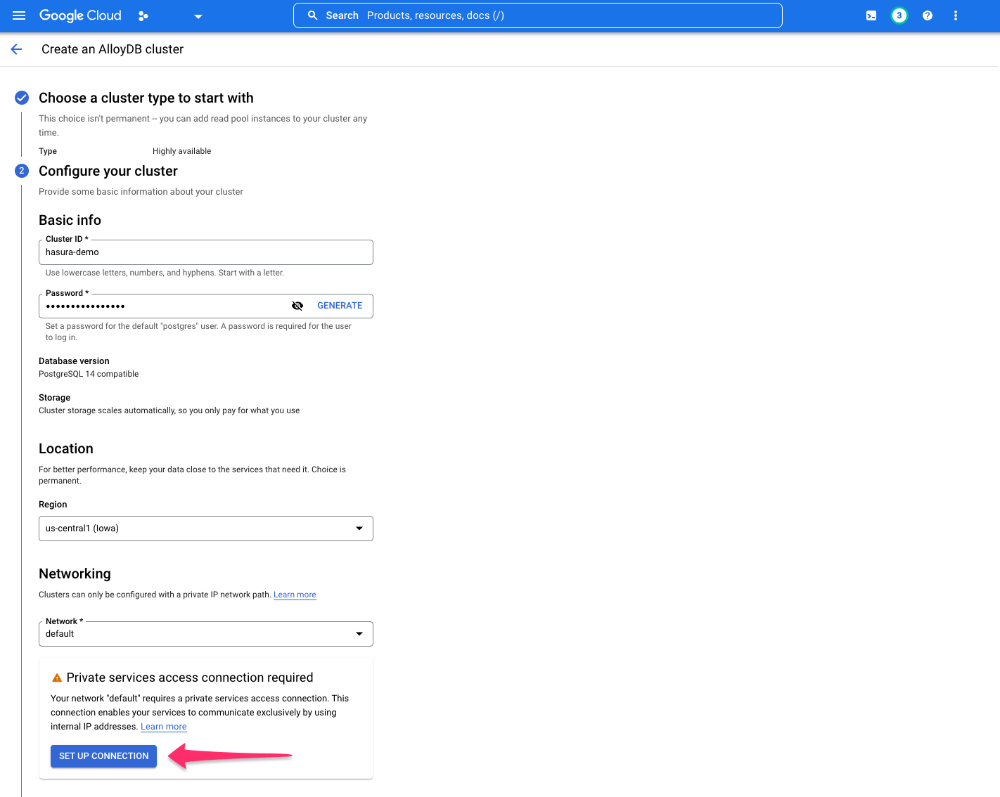 AlloyDB set up connection