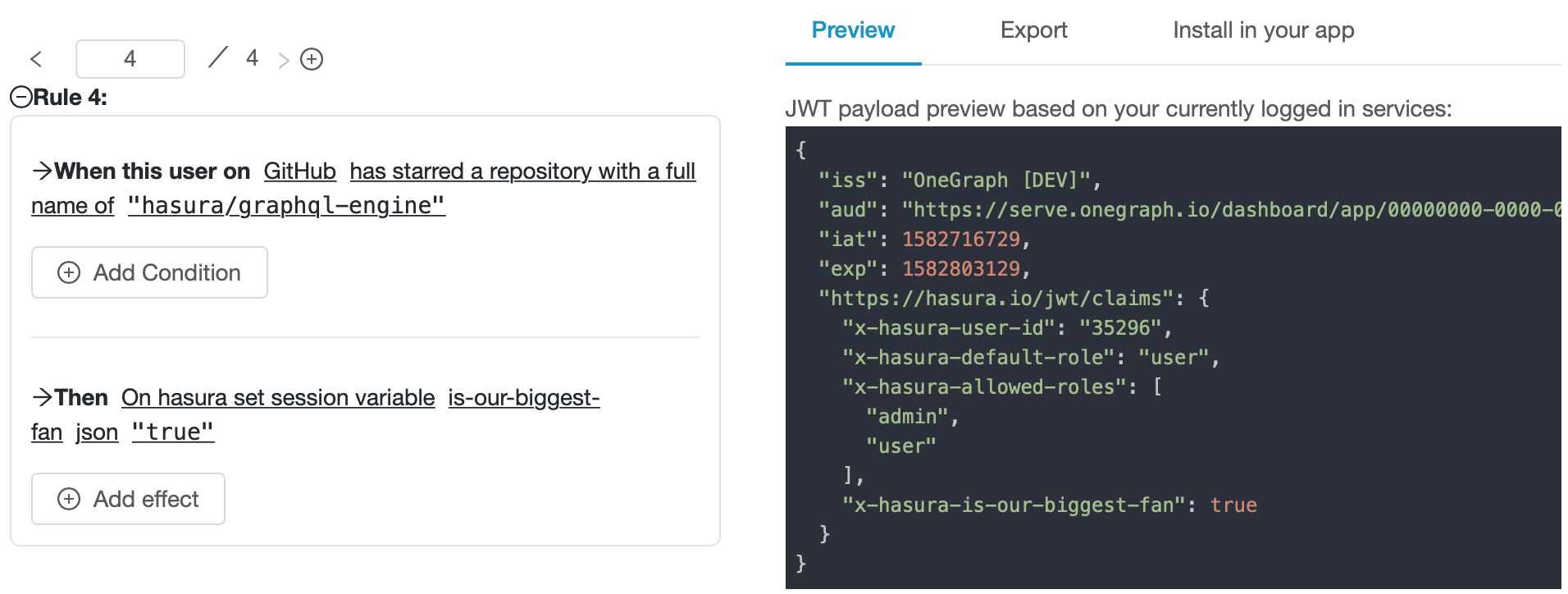 Set an AuthGuardian JWT with session variables for Hasura to use