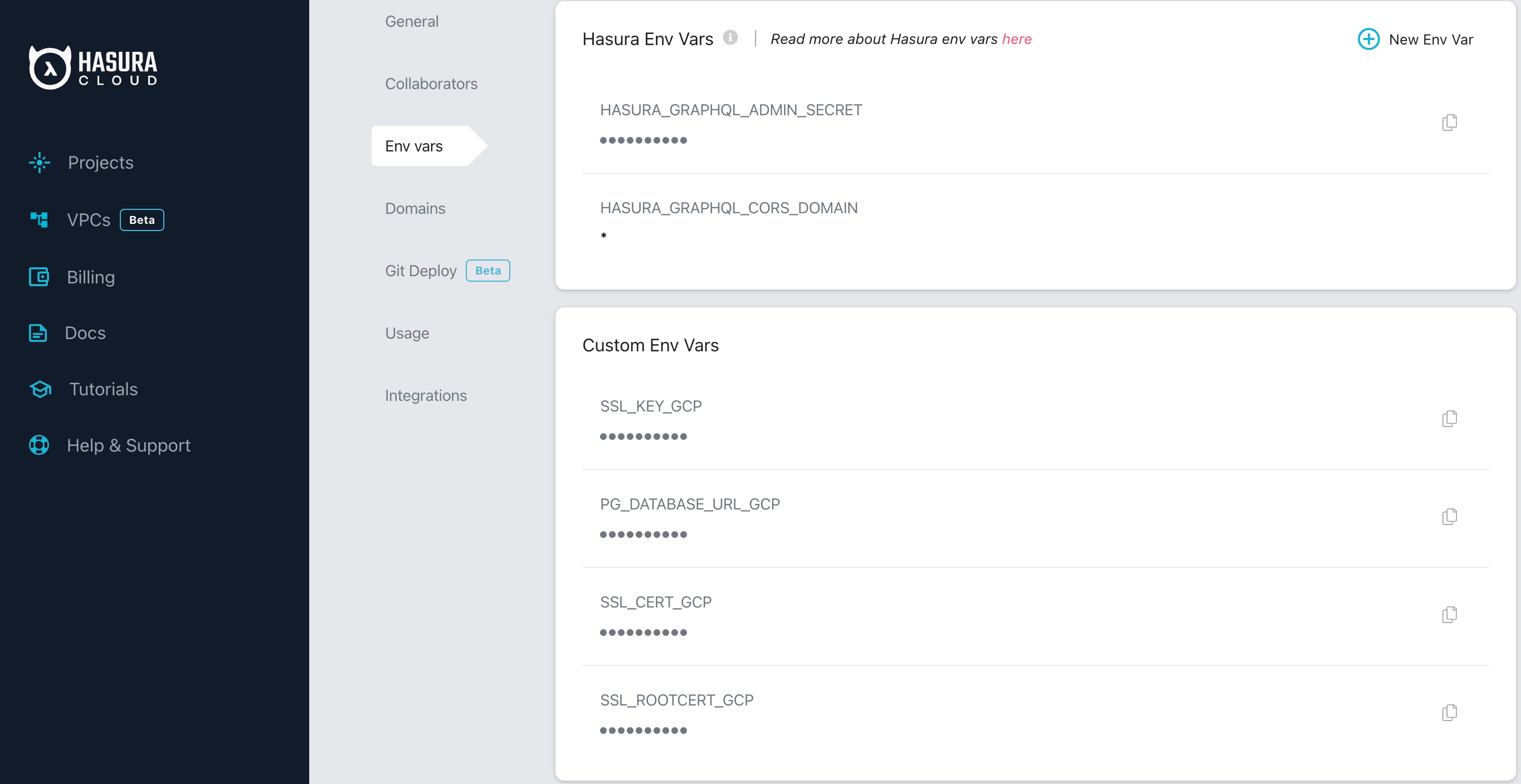 Hasura Cloud Env Vars