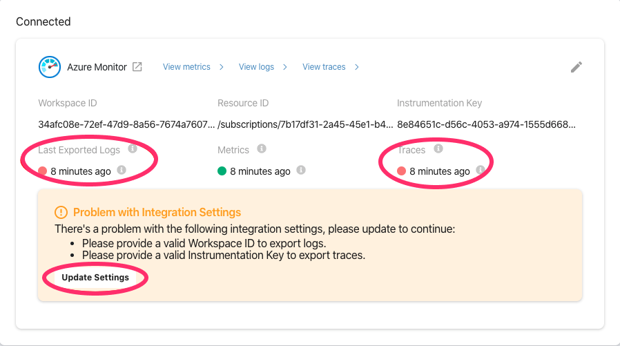 Azure monitor Integration unable to push logs