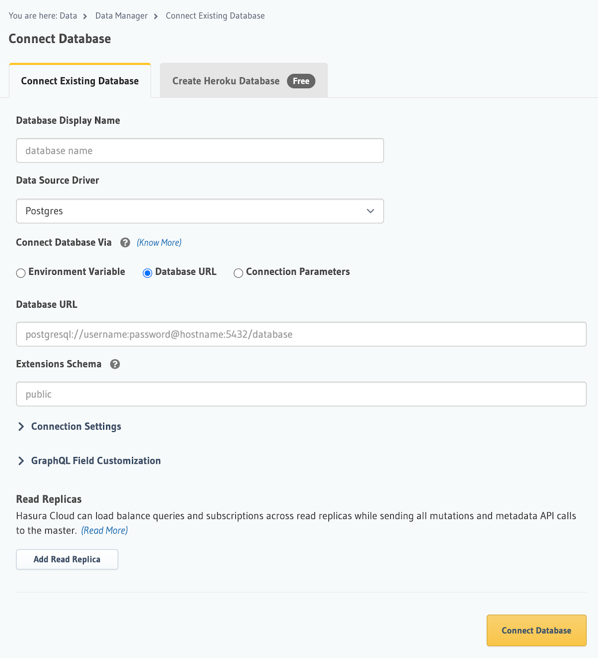 database setup with new database