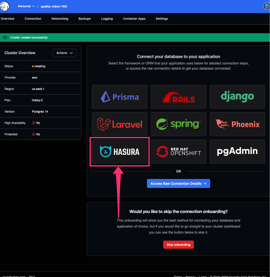 Create a new cluster with Crunchy