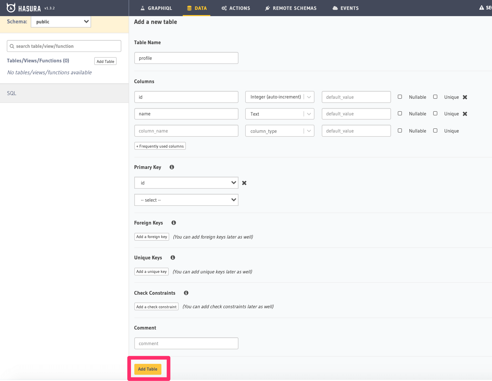 Create a table