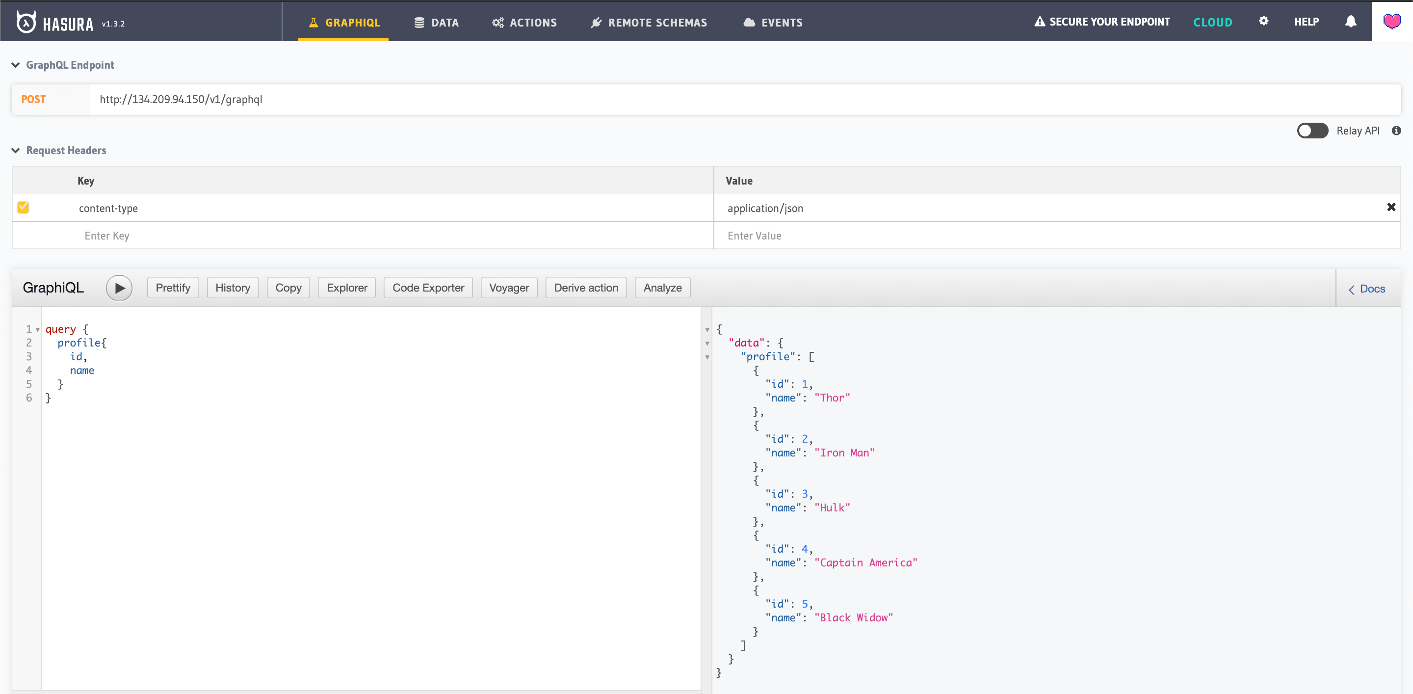 Hasura console - GraphiQL