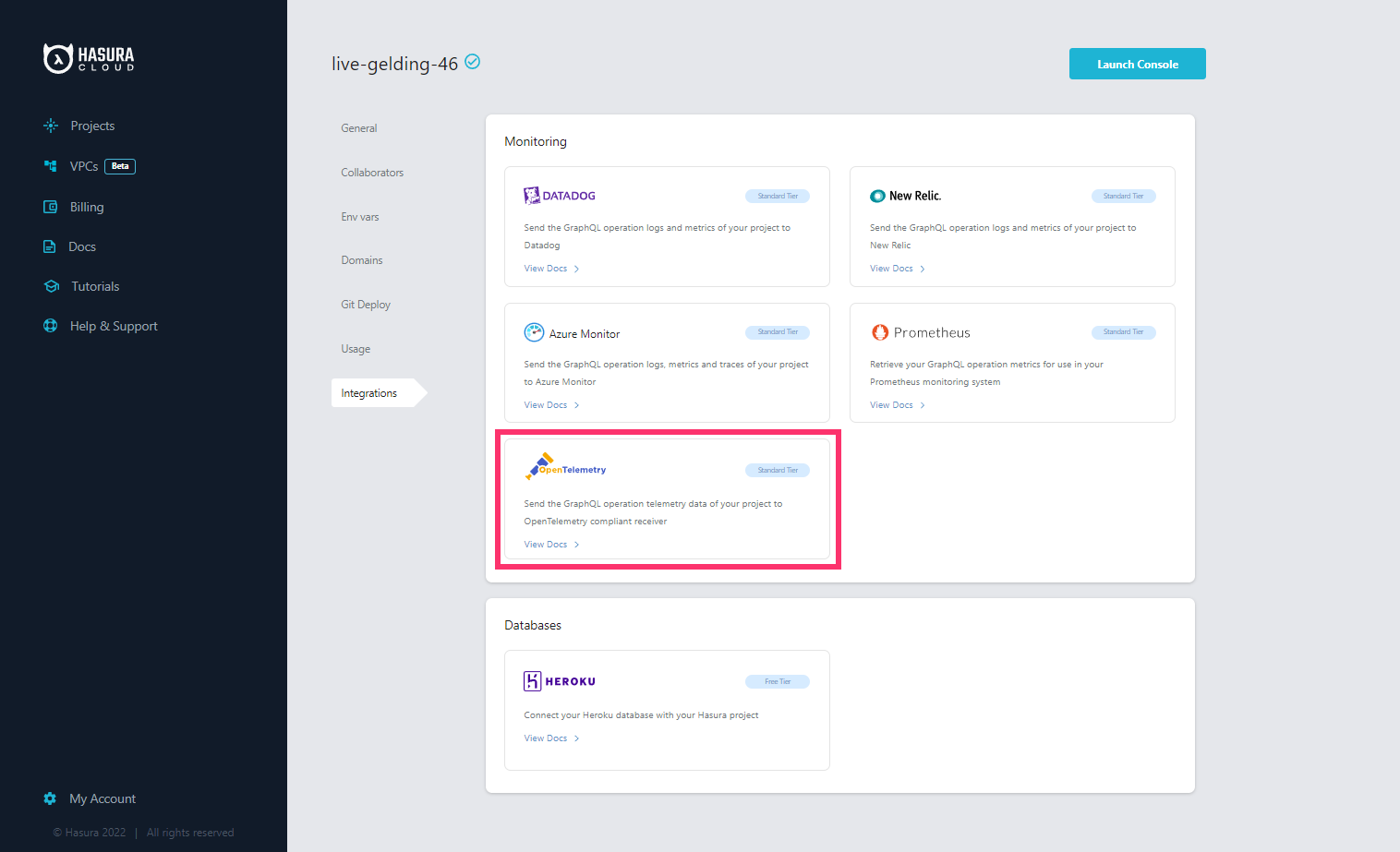 Select OpenTelemetry Integration