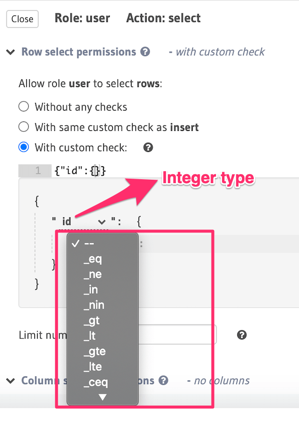 Column operators for integer types