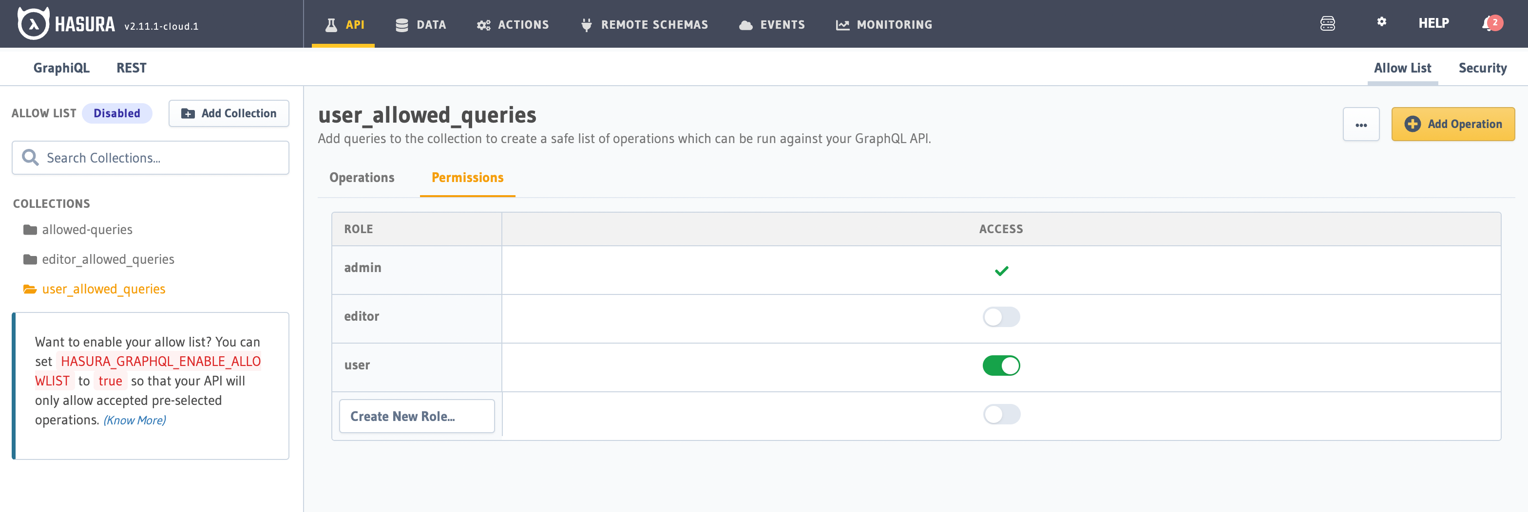 Role based allow list