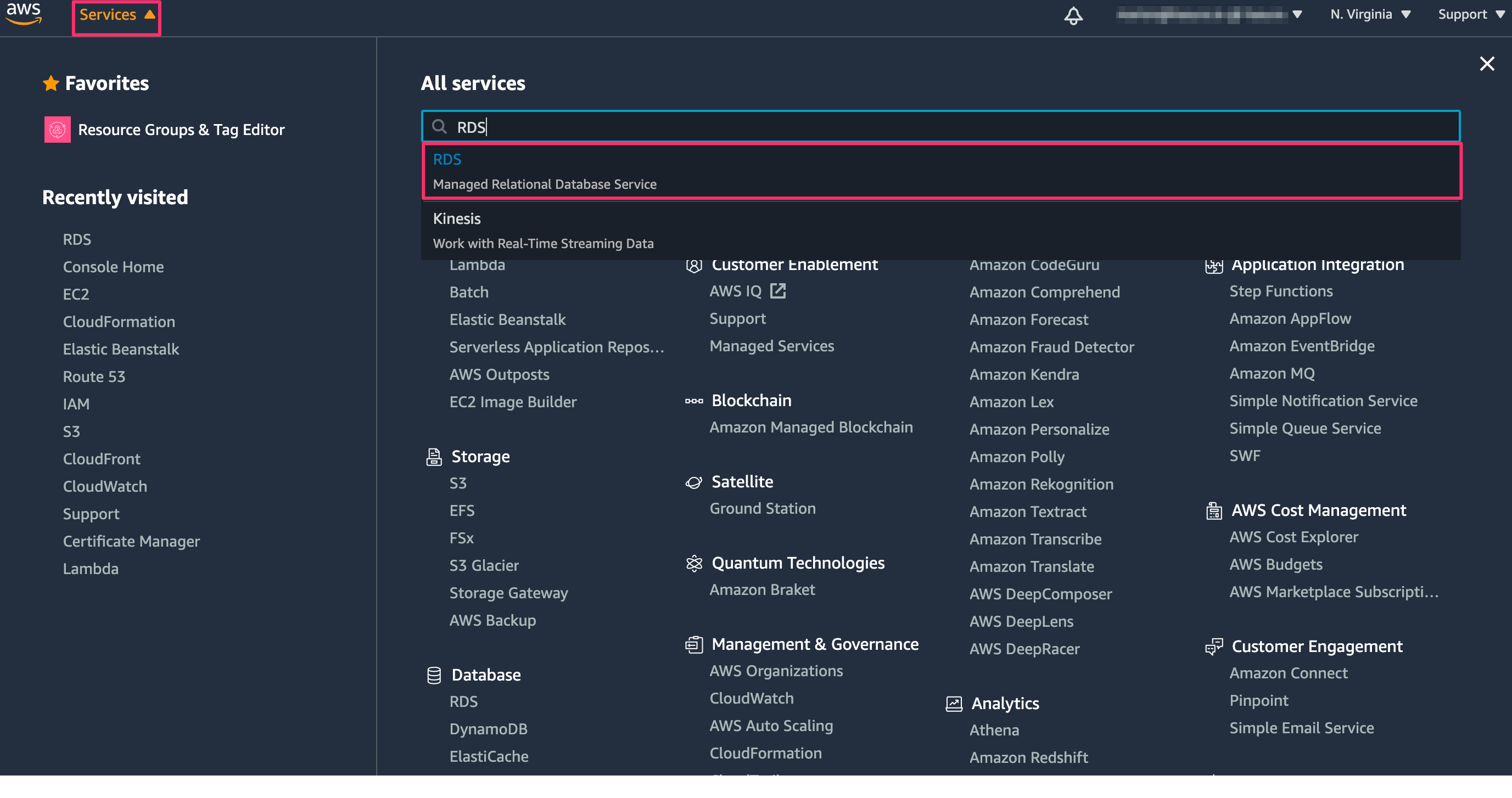 Navigate to RDS in AWS