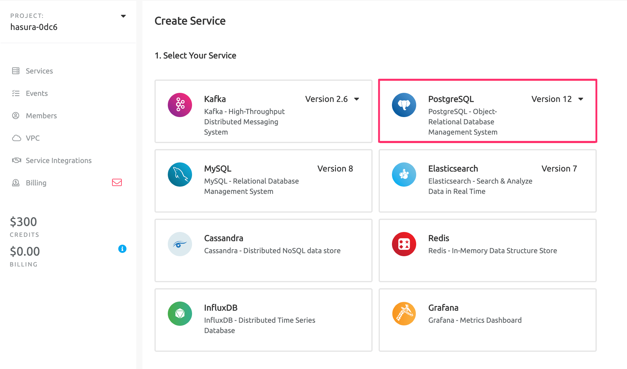 Select Postgres on Aiven