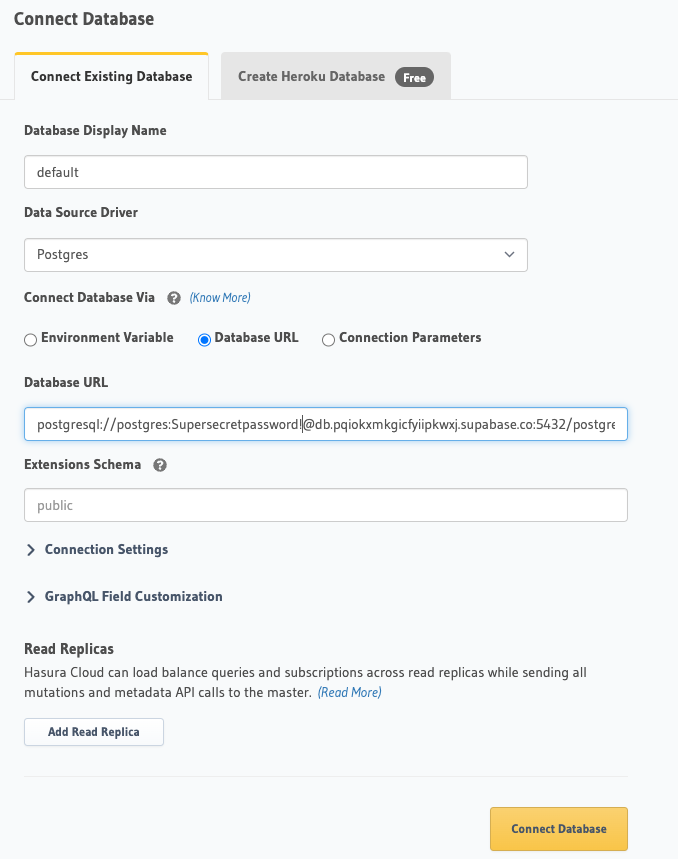 Connect the database on Hasura Console