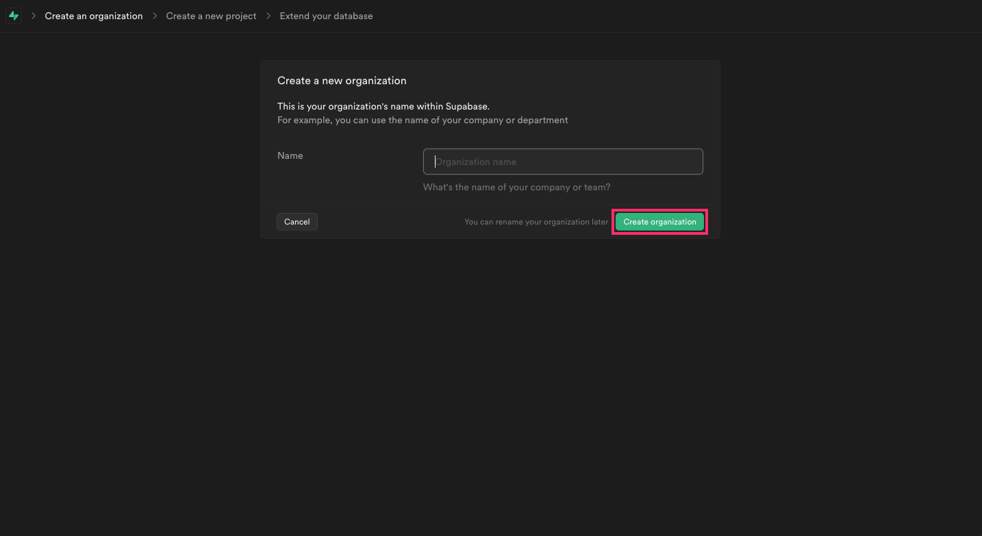 Name your organization with Supabase